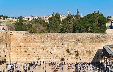 Division between the male section on left and female section on right, of the Wailing (Western) Wall in Jerusalem, Israel, Middle East