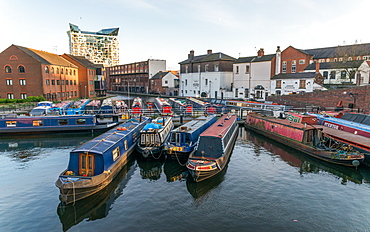 Houseboats on the Gas Street Canal Basin in the heart of Birmingham, England, United Kingdom, Europe