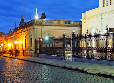 Twilight view of the centre of the town, San Antonio de Areco, Buenos Aires Province, Argentina, South America