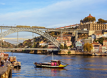 View towards Vila Nova de Gaia, Dom Luis I Bridge and Monastery of Serra do Pilar, UNESCO World Heritage Site, Porto, Portugal, Europe