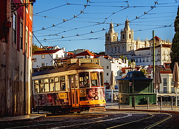 Tram number 28 in Alfama, Lisbon, Portugal, Europe