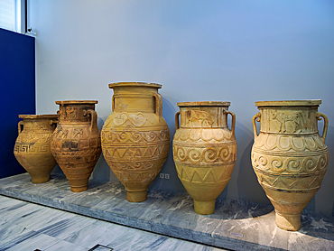 Vases at Heraklion Archaeological Museum, interior, City of Heraklion, Crete, Greek Islands, Greece, Europe