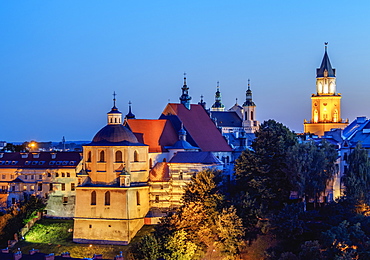 Dominican Priory and Trinitarian Tower at twilight, Old Town, City of Lublin, Lublin Voivodeship, Poland, Europe