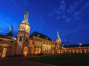 Palace of the Krakow Bishops at twilight, Kielce, Swietokrzyskie Voivodeship, Poland, Europe