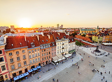 Elevated view of the Castle Square and Krakowskie Przedmiescie Street, Old Town, Warsaw, Masovian Voivodeship, Poland, Europe