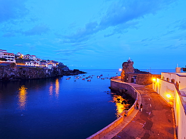 Twilight view of the fishing port in the Camara de Lobos, Madeira, Portugal, Atlantic, Europe