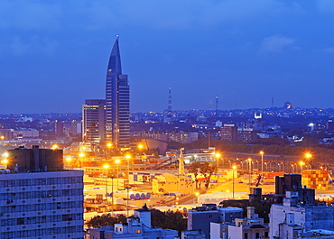 Twilight view towards the Antel Tower, Montevideo, Uruguay, South America