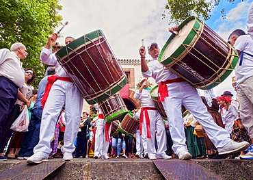 Drums in parade, Romeria de San Benito de Abad, traditional street party, San Cristobal de La Laguna, Tenerife Island, Canary Islands, Spain