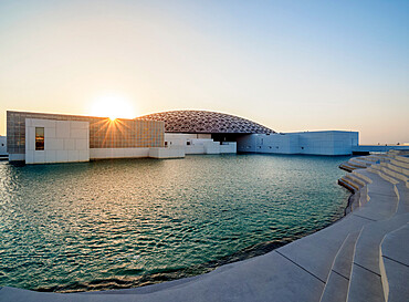 Louvre Museum at sunset, Abu Dhabi, United Arab Emirates, Middle East