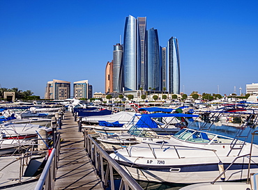 Skyline with Marina and Etihad Towers, Abu Dhabi, United Arab Emirates, Middle East