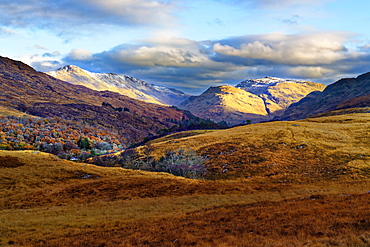 A sweeping winter view of the majestic hills and mountains of Moidart in the Ardnamurchan Peninsula, the Scottish Highlands, Scotland, United Kingdom, Europe