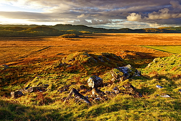 A winter view looking across Moine Mhor Nature Reserve from Dunadd Fort in the Scottish Highlands, Argyll, Scotland, United Kingdom, Europe