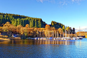 A tranquil autumn view of the Crinan Canal in The Scottish Highlands, Scotland, United Kingdom, Europe