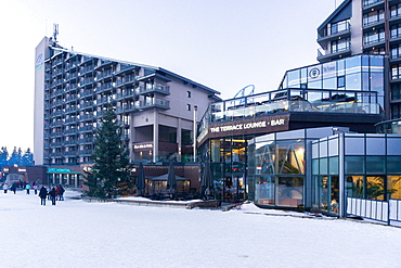 Borovets Ski Resort, bars and eateries at the bottom of the ski hill, Bulgaria, Europe