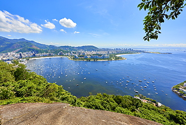 Rio de Janeiro seen from top of Morro da Urca, one of the cable car stops to the Sugarloaf, Rio de Janeiro, Brazil, South America