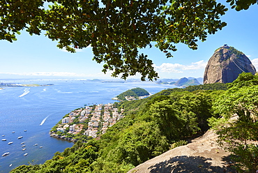 View from atop Morro da Urca with Sugarloaf mountain to the right, Rio de Janeiro, Brazil, South America