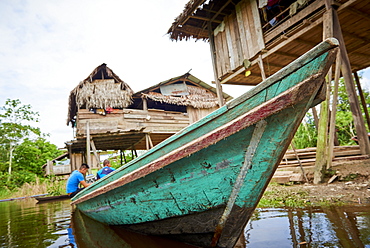 Low angle shot of Riverboat in Nanay River, near Iquitos, Peru, South America