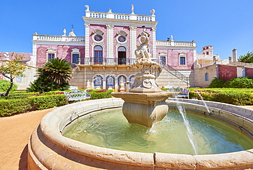 Water fountain at the entrance to Estoi Palace, in the Algarve, Portugal, Europe