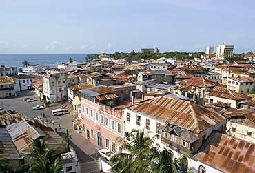 View over roof tops, Old town, Mombasa, Kenya, East Africa, Africa