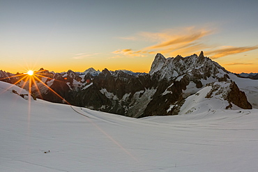 Rochefort ridge with Dent du Geant, Mont Blanc Glacier, Chamonix-Mont-Blanc, Haute-Savoie, Auvergne-Rhone-Alps, France, Europe