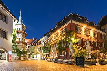 Square in the Upper Town at dusk, Meersburg, Baden-Wurttemberg, Germany, Europe