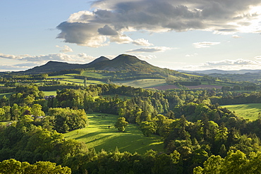 The Eildon Hills in the Scottish Borders, photographed from Scott's View at Bemersyde, Scotland, United Kingdom, Europe