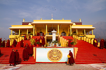 Buddhist monks and the Karmapa temple, Gyuto Tantric Monastery, Dharamsala, Himachal Pradesh, India, Asia