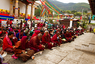 The Memorial Stupa and Buddhist devotees, Thimphu, Bhutan, Asia