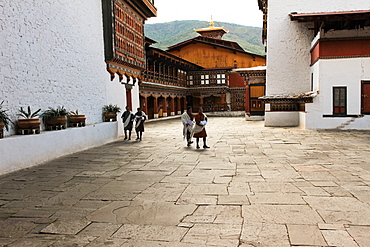 Rinpung Dzong Fortress Monastery courtyard, Paro, Bhutan, Asia