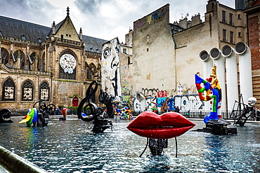 The Stravinsky Fountain on Place Igor Stravinsky next to the Centre Pompidou in the historical Beaubourg district, Paris, France, Europe