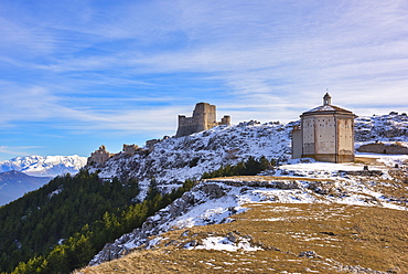 Rocca Calascio Castle and Santa Maria della Pieta Church, Gran Sasso e Monti della Laga National Park, Abruzzo, Italy, Europe