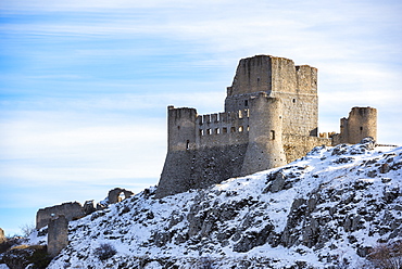 Rocca Calascio Castle and Santa Maria della Pieta?Church, Gran Sasso e Monti della Laga National Park, Abruzzo, Italy, Europe