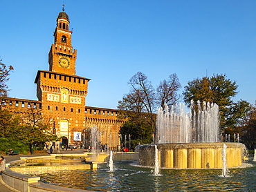 Sforzesco Castle at sunrise, Milan, Lombardy, Italy, Europe