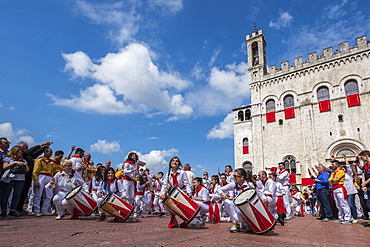 Band in Signoria Square (Piazza Grande) during Ceri Festival, Gubbio, Umbria, Italy, Europe