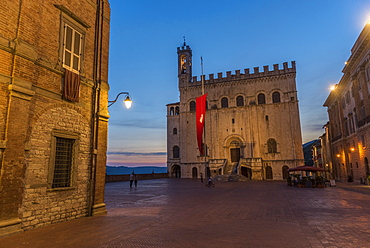 Consoli's Palace after sunset, Gubbio, Umbria, Italy, Europe