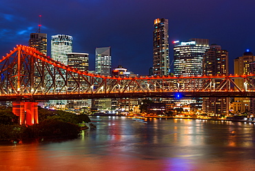 Story Bridge and Brisbane city skyline after dark, Queensland, Australia, Pacific