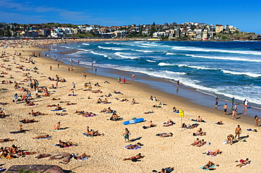 A packed Bondi Beach on a summer's day, Sydney, New South Wales, Australia, Pacific