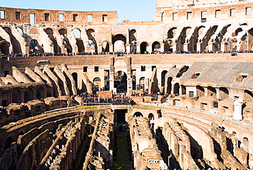 The Colosseum (Flavian Amphitheatre), with the below ground level hypogeum, UNESCO World Heritage Site, Rome, Lazio, Italy, Europe