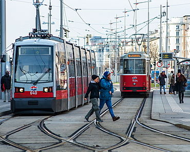 Trams on Wiedner Gurtel near Hauptbahnhof, Vienna, Austria, Europe