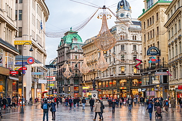 Christmas illuminations at dusk, on Vienna's city centre thoroughfare the Graben, Vienna, Austria, Europe