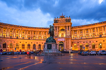 Hofburg Imperial Palace at dusk, Vienna, Austria, Europe