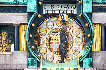 Ankeruhr (Anker clock) at Hohen Markt square, famous astronomical clock built by Franz von Matsch, Vienna, Austria, Europe