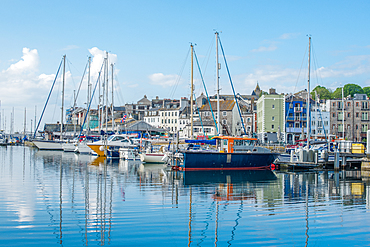 Boats in Sutton Harbour Marina, The Barbican, Plymouth, Devon, England, United Kingdom, Europe