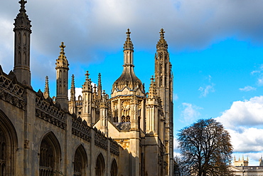 Kings College spires and main gate, Cambridge University, Cambridge, Cambridgeshire, England, United Kingdom, Europe