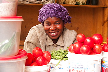 A lady selling vegetables in Kigali, Rwanda, Africa