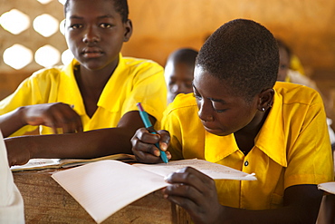 Students studying in classroom at a Junior High School, Northern Ghana, West Africa, Africa