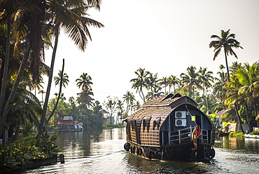 Houseboat in the backwaters near Alleppey (Alappuzha), Kerala, India, Asia