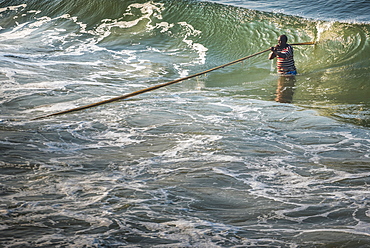 Fisherman at Kappil Beach, Varkala, Kerala, India, Asia