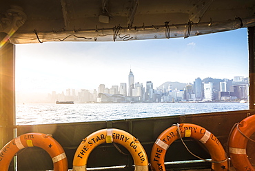 Star Ferry at sunrise with Hong Kong Island behind, Hong Kong, China, Asia