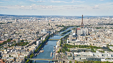 Aerial view of the Eiffel Tower with the river Seine, Paris, France, Europe